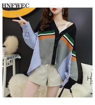 

2020 Autumn New Striped Women Sweater Coat Wilkd Fashion Casual V-neck Cardigan Sweater Female Long-sleeved Wild Tops V238