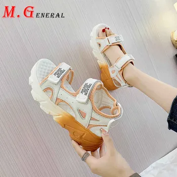 

Platforms Sandals Women Fashion Leather Summer Shoes Chunky Woman's Slippers Womens Buckle Velcro Casual Shoes Increase 6cm C37