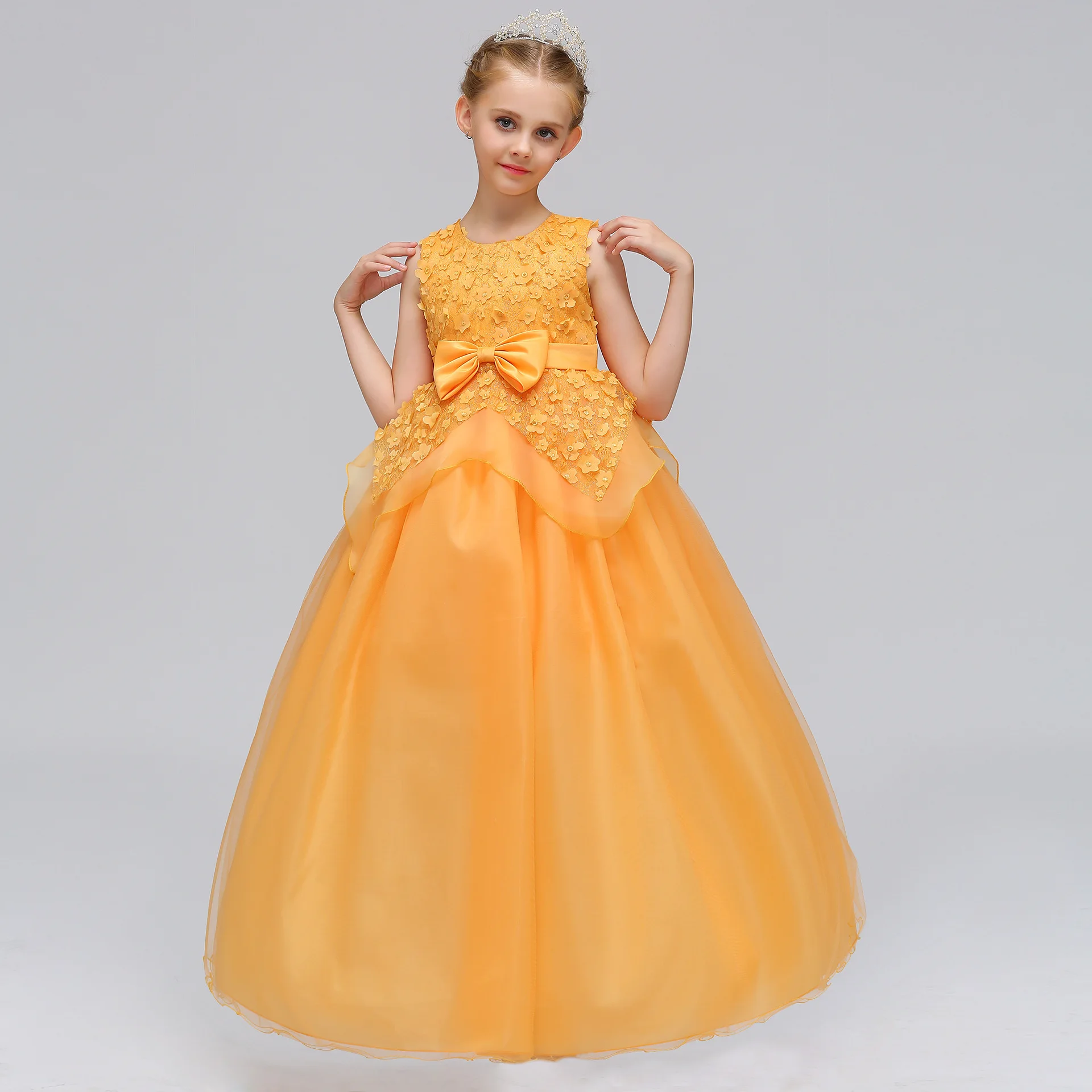 Europe And America Hot Selling AliExpress Dresses of Bride Fellow Kids Princess Dress Girls Flower Stickers Long Skirt Girl Dres