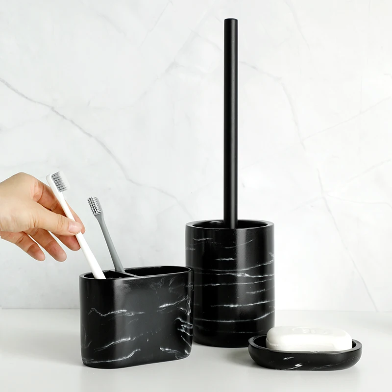 Bathroom Accessory Set Imitate Marble Resin Toothbrush Holder Toilet Brush Soap Dispenser Pump Bottle Soap dish Mouthwash Cup