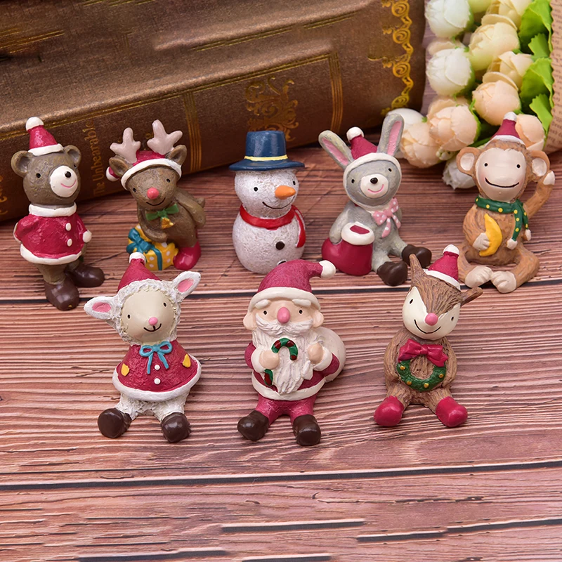 Santa Claus Snowman Figurine Christmas Model Resin Decorative Desk Doll Gift
