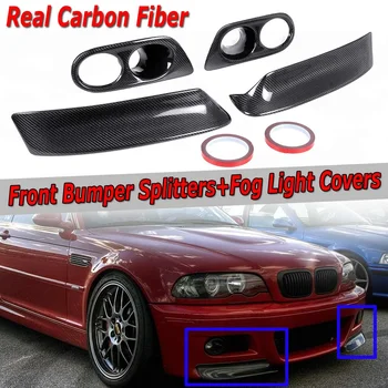 

CSL Style A Pair Real Carbon Fiber Car Front Bumper Splitters Lip Diffuser+Fog Light Covers Trim For BMW E46 M3 2001-2006