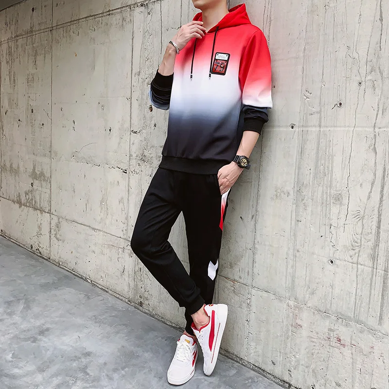 2019 новый спортивный костюм градиентный свитер брюки 2 комплекта мужской уличный