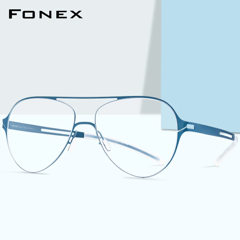 

FONEX B Titanium Glasses Frame Men Aviation Myopia Optical Prescription Eyeglasses 2020 Antiskid Silicone Screwless Eyewear 8528