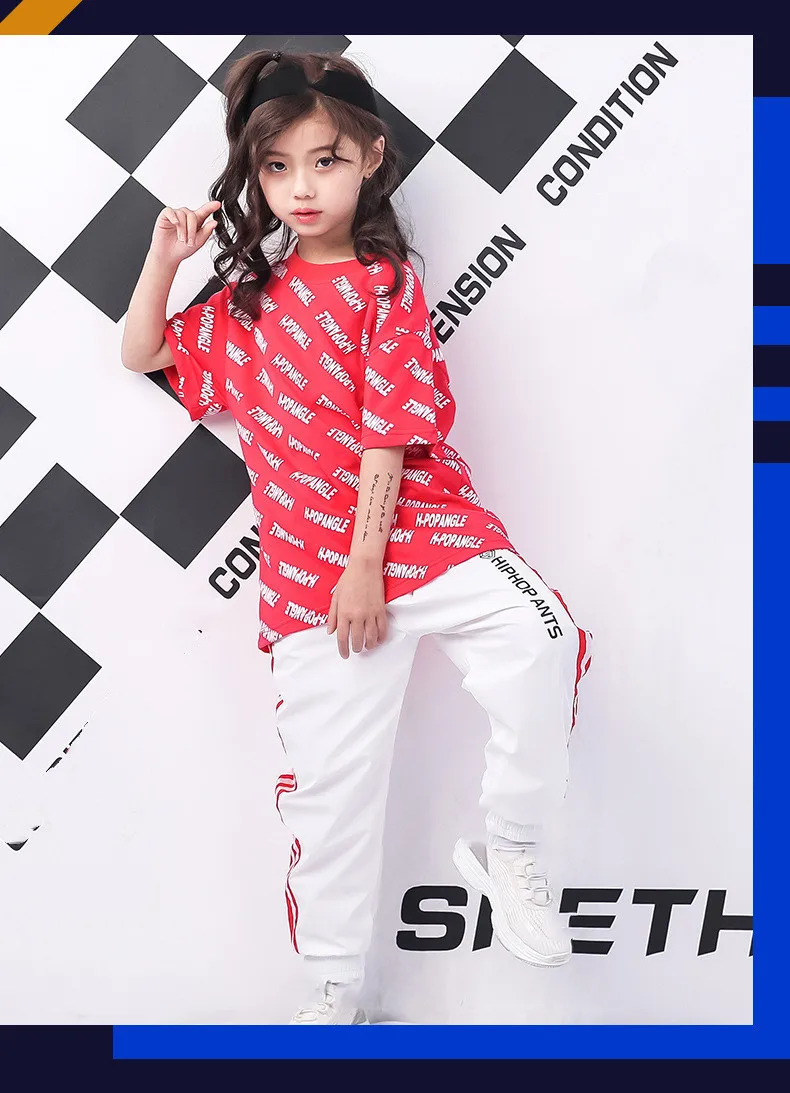 Children's Jazz Costumes New Hip-Hop Set Summer Girls Short-Sleeved Print shirt Pants Suit Kids Catwalk Show Performance Clothes (12)