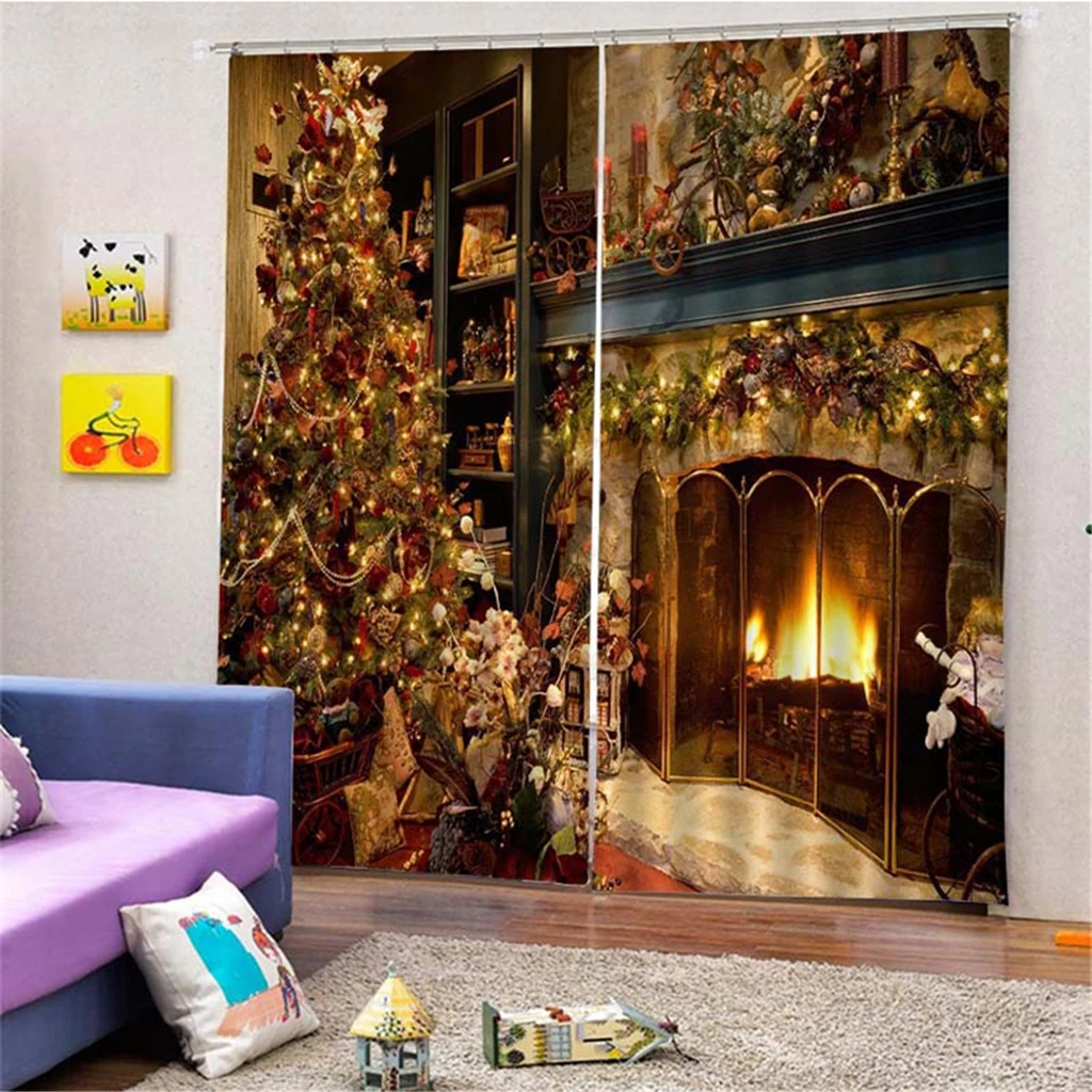 2pc/Set Darkening Window Curtain Drape Valance - Christmas Theme - Fit Most Standard Rod - Home Office Bedroom Bathroom
