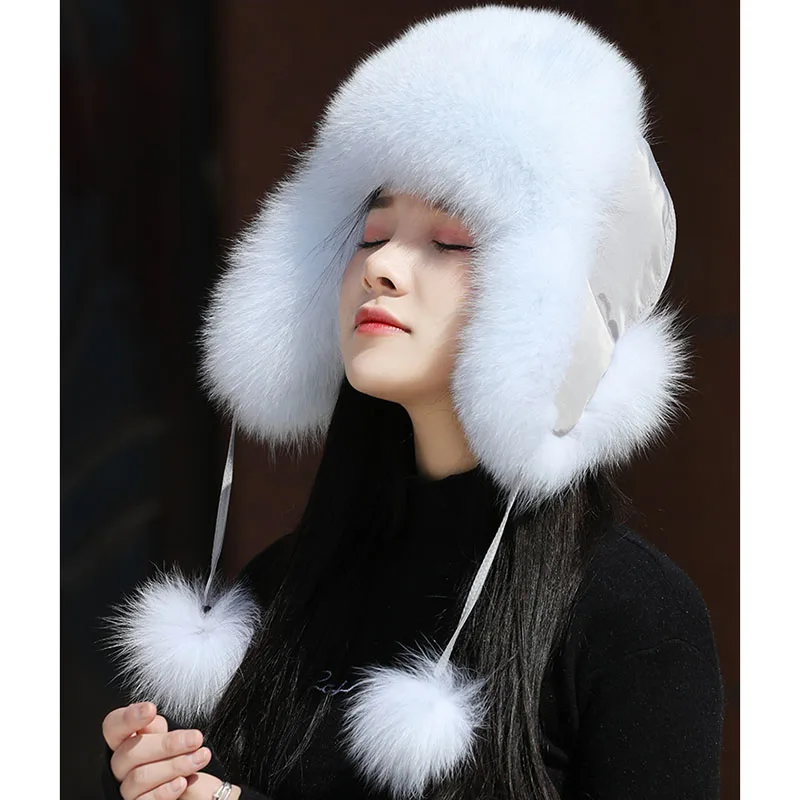 Шапка с капюшоном для женщин теплая зимняя шапка из натурального меха енота