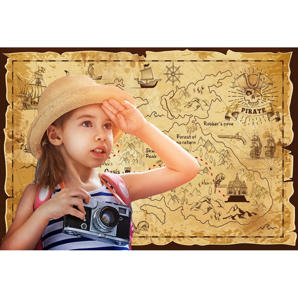 Pirate Backdrops Photography Treasure Old Map Baby Shower Birthday Party Decor Portrait Photographic Background For Photo Studio