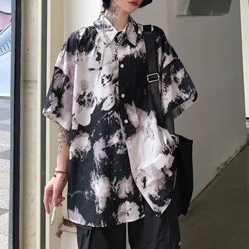 

Rosetic Gothic Tie Dye Blouse Women Shirt Oversize Blouses Loose Japan Style Harajuku Printed Tops School Couple Shirts Summer
