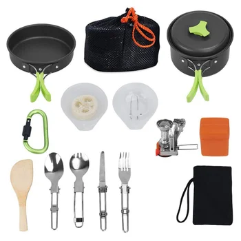 

Portable Hiking Picnic Teapot Pot Set Non-stick Tableware With Stove Spoon Fork Knife Kettle Outdoor Camping Cookware Camping