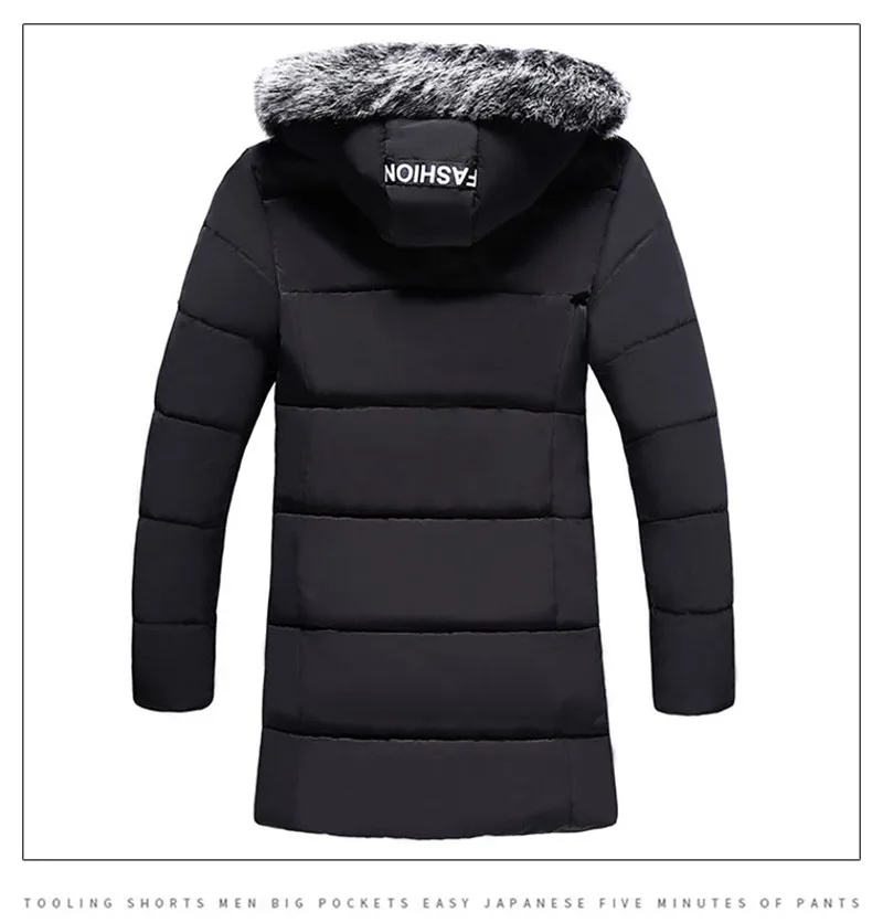 Новая зимняя мужская куртка средней длины с капюшоном парка для мужчин Толстая теплая одежда Мужская ветрозащитная верхняя одежда