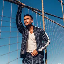 Новые продукты, мужской осенний и зимний спортивный полосатый кардиган для фитнеса, хлопковая толстовка с капюшоном, эластичность, для фитнеса, бега, на молнии