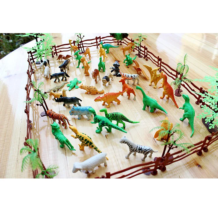 

Model Zoo 68 Pieces Set Solid Dinosaur Tiger with Fence Palm Children Military Model Toy