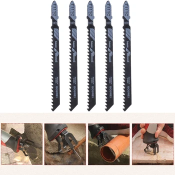 

5 Pcs T111C 4 Inch HCS T-Shank Jigsaw Blades Set For Wood PVC Plastic Cutting