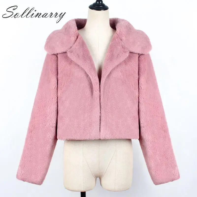 Sollinarry/уличная одежда из искусственного меха, короткие пальто для женщин с длинным рукавом, теплые осенне-зимние куртки, пальто, элегантная верхняя одежда, большие размеры