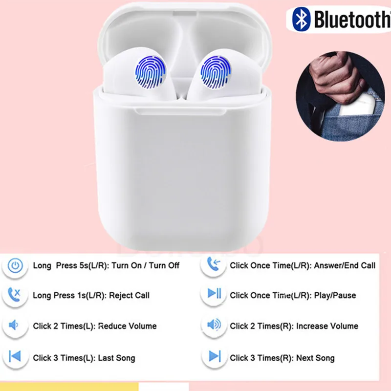 I12 tws Bluetooth наушники Smart-touch беспроводные наушники 3D стерео звук Милые силиконовые наушники с защитой от падения для всех смартфонов