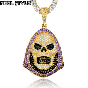 

Hip Hop Bling Skull Iced Out Bling Cubic Zircon Necklace & Pendant For Men Jewelry Charm Tennis Chain