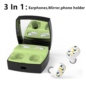 

Tws Wireless Bluetooth 5.0 Earphones Makeup mirror design Mini Earbuds With Mic Charging Box Removable nails Sport Headset