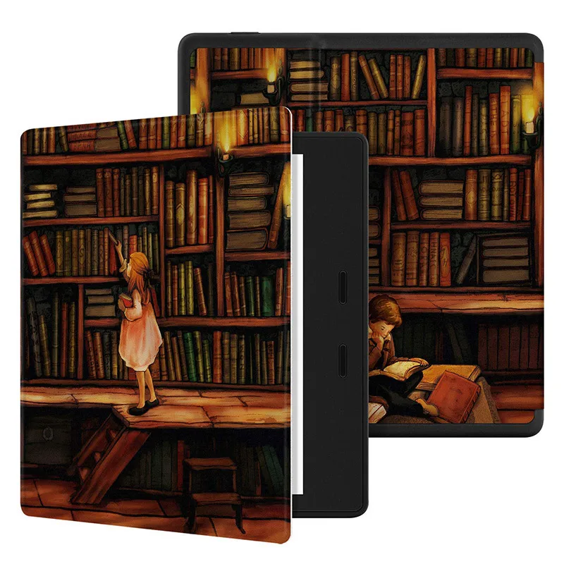 library and girl Окрашенный из искусственной кожи чехол для всех новых Kindle Oasis(10th Gen /9th Gen Release) подходит защитный чехол с функцией автоматического пробуждения и сна - Цвет: library and girl