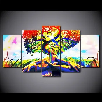 

5 Panel Canvas Art Color Tree Women Modern Canvas Prints Wall Pictures For Living Room Wall Picture Canvas Painting