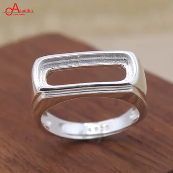 

Aladdin 925 sterling silver Empty rings rectangle ring Inlaid with Ring surface stone diy Men's jewelry