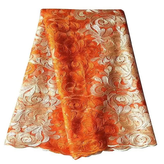 african lace fabric orange