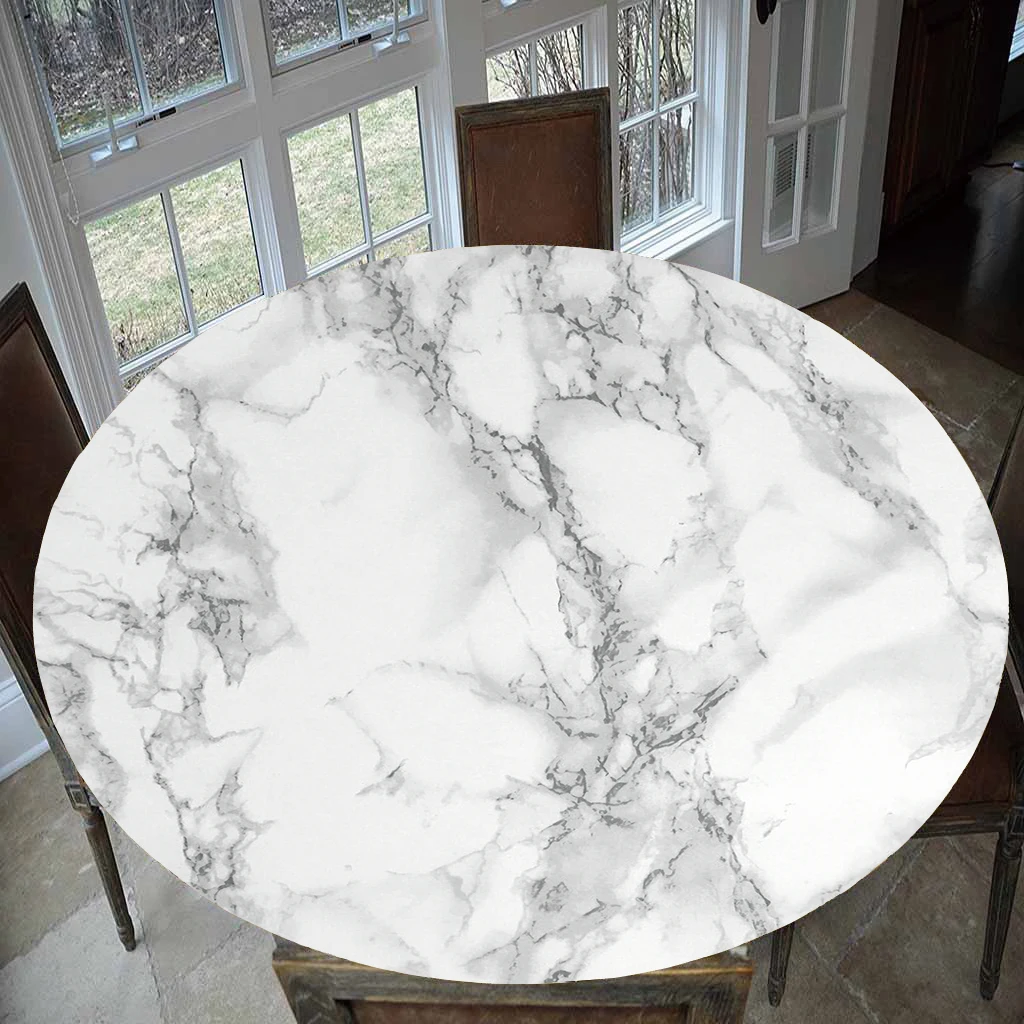 Elastic Edged Vinyl Fitted Round Table Cover Tablecloth, Anti-Skid & Water Proof, Fits for Tables Up to 47 or 59 Inch Diameter