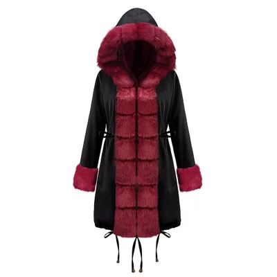 Winter Maternity Long Parka Outwear Fur Collar Hooded Maternity Coats Warm Plush Pregnant Winter Coats Clothes For Pregnancy - Цвет: Черный