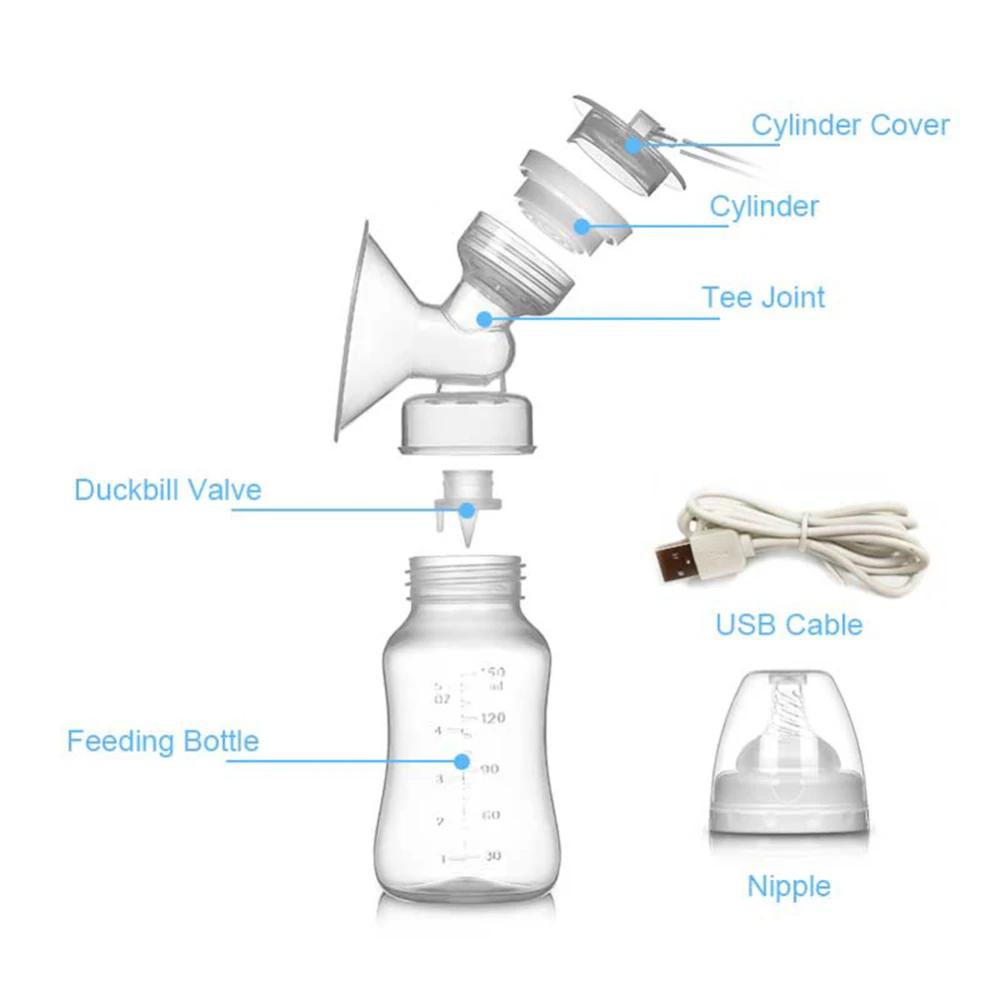 Полипропилен силикон Электрический молокоотсос Детская Бутылочка Послеродовая поставка Электрический молокоотсос молокоотсосы низкая мощность 150 мл