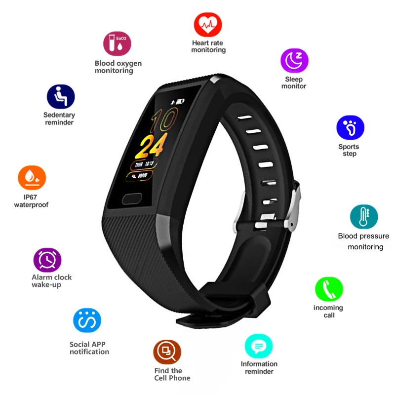 

696 118Plus Smart Bracelet Waterproof Fitness Tracker Heart Rate Blood Pressure Oxygen Monitor Watch Sport Smart Wristband Women