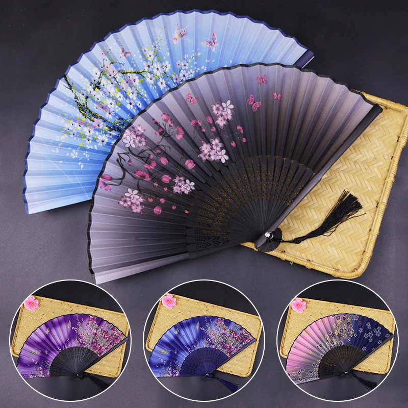 Folding Fan Vintage Style Chinese Hand Fans For Wedding Party Dance Tassel Photo Props Home Decoration Ornaments