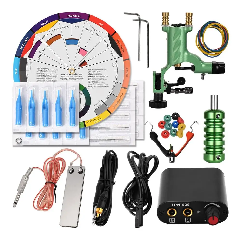 Maquina De Tatuar Kit Tattoo Set Rotary Professional Black Power Supply Color Wheel Machine A Tatouer Tatouage Tatuagem Tatto - Цвет: green