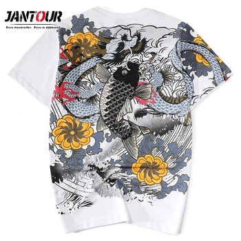 

Brand 2020 new summer tide men's t-shirt short sleeve round neck Chinese style carp embroidery pattern cotton shirt t-shirt men