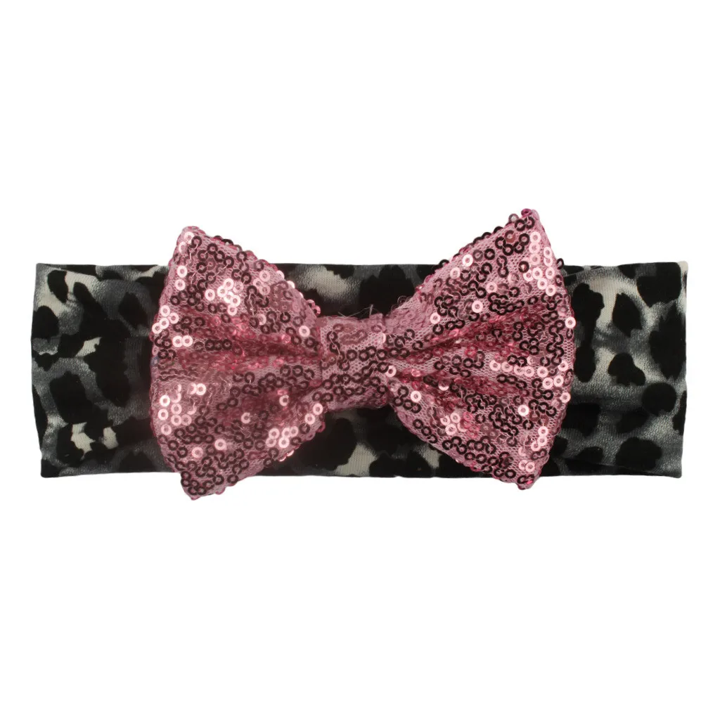 Newborn Toddler Headband Leopard print sequin bow kids headband Elastic Baby Headdress Kids Hair Band Girl Bow Knot