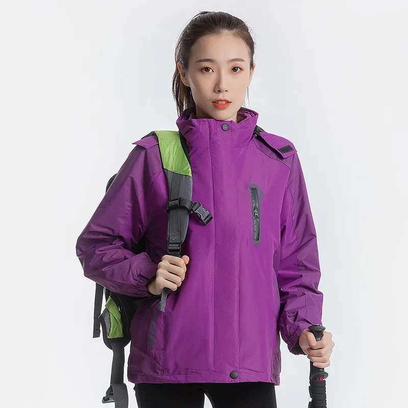 North Winter Jacket Men Women Parka Rainproof Windproof Face Plus Size Detachable Plus Velvet Outdoor Sport Couple Coats - Цвет: Purple