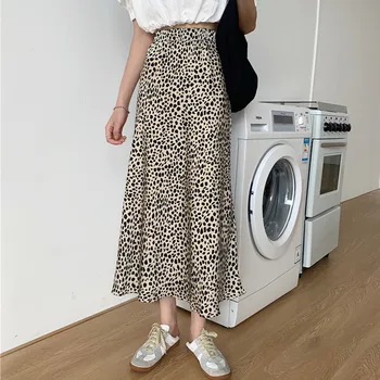 

Womens Skirt Vintage Clothes Long Skirts White Harajuku Summer High Waist Streetwear 2020 Leopard print Fashion Elastic Chiffon