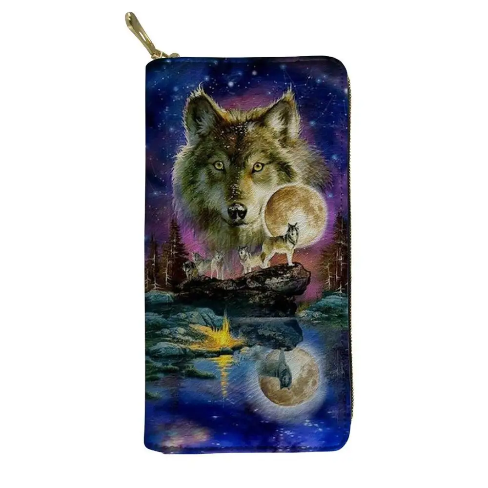 Twoheartsgirl Printing Animal Wolf Leather Wallets for Women Casual Femme Ladies Credit Card Holders Long Purse Phone Bags - Цвет: Z5332Z1