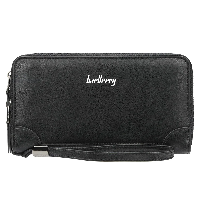 Baellerry, люксовый бренд, мужские кошельки, длинный клатч, кошелек, большая вместительность, кошелёк на молнии, мужской кошелек из искусственной кожи, мужской деловой кошелек - Цвет: Черный