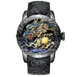 BIDENFashion, скульптура дракона, часы для мужчин, водонепроницаемые, большой циферблат, кварцевые часы, роскошные, тиснение, мужские часы, топ