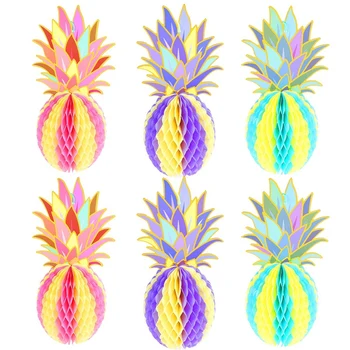 

Hot 6 Pcs 12 Inch Colorful Pineapple Honeycomb Centerpieces, Tissue Paper Pineapple Table Hanging Decoration for Tropical Hawaii