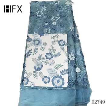 

HFX Newest African Tulle Lace Fabrics With Stones Embroidery Net Lace African French Lace High Quality for Wedding dress H2749