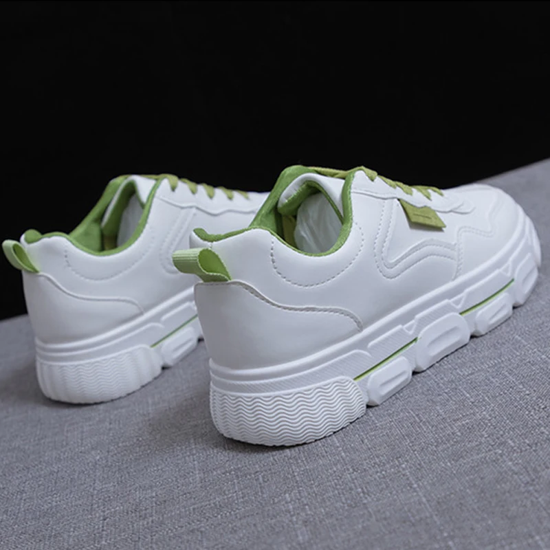White Flat Shoes Woman 2020 Spring New Casual Lace-Up Sports Shoes Female Leisure PU Running Flats Ladies Fashion Sneakers Women