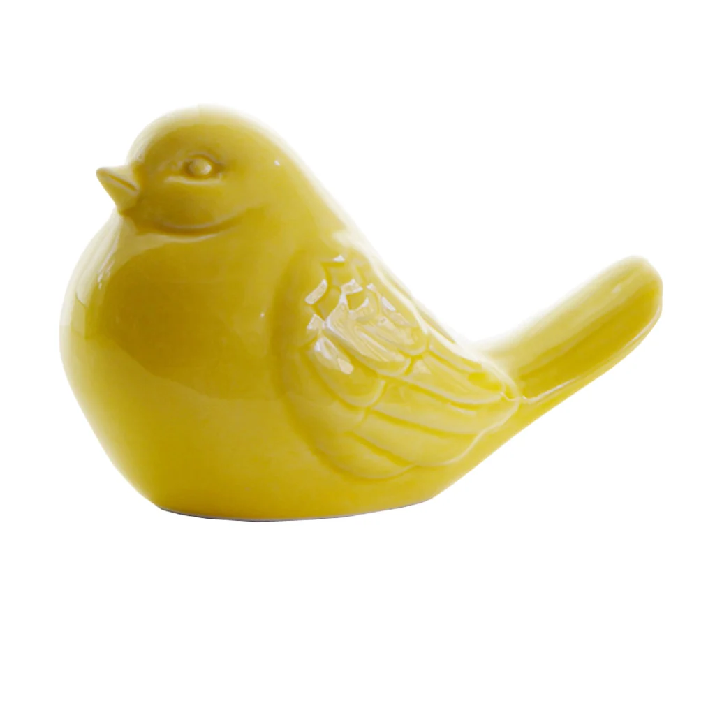 Ceramic Bird Ornament Porcelain Statue Figurine Photo Props -Yellow