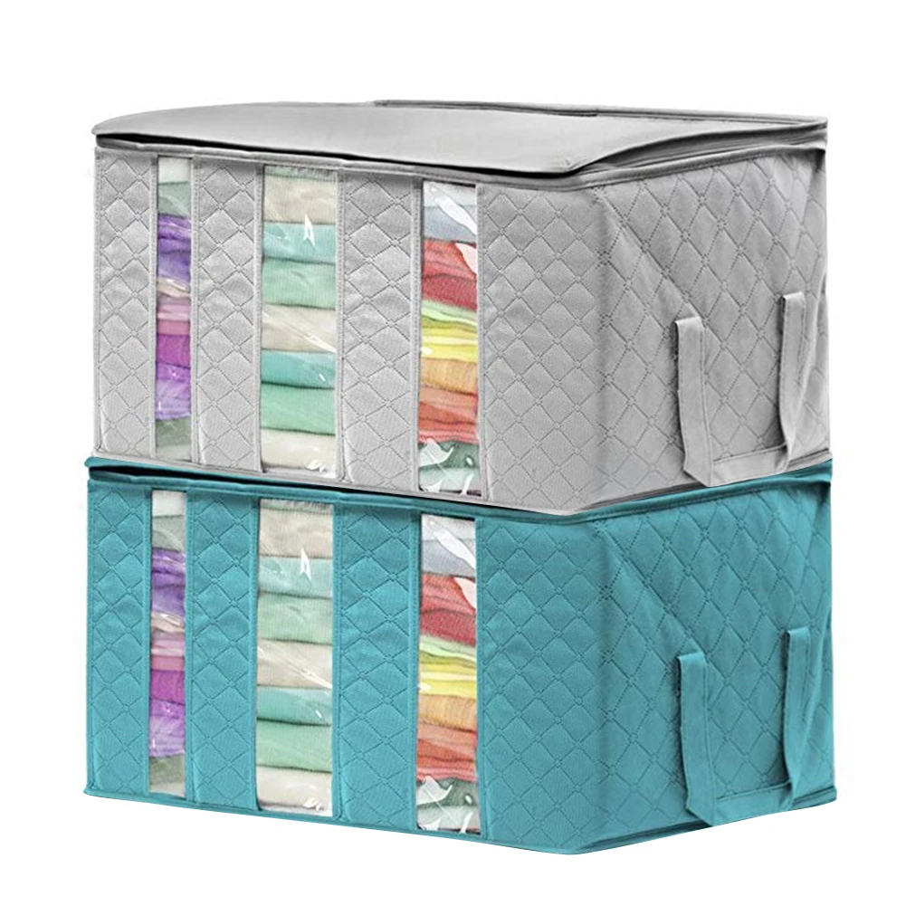 

Storage Box Clothes Blanket Moisture-proof Wardrobe Foldable Home Dustproof Closet Organizer Clear Window Non-woven Fabric Large