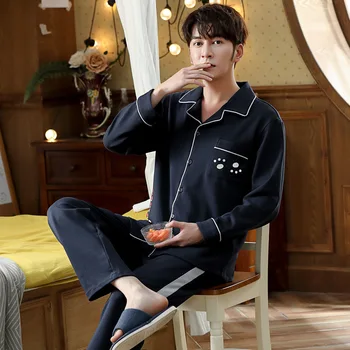 

Men's Long-Sleeved Knitted Cotton Cardigan Lapel Spring And Autumn Plus Size Casual Home Wear