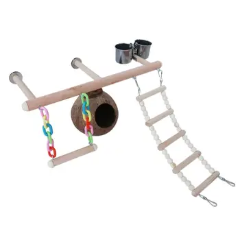 

Bird Perch Cage Play Gyms Parrot Stand Coconut Shell Nest Climbing Ladders Swing Feeder Cups Toys for Parakeet Conure Lovebirds