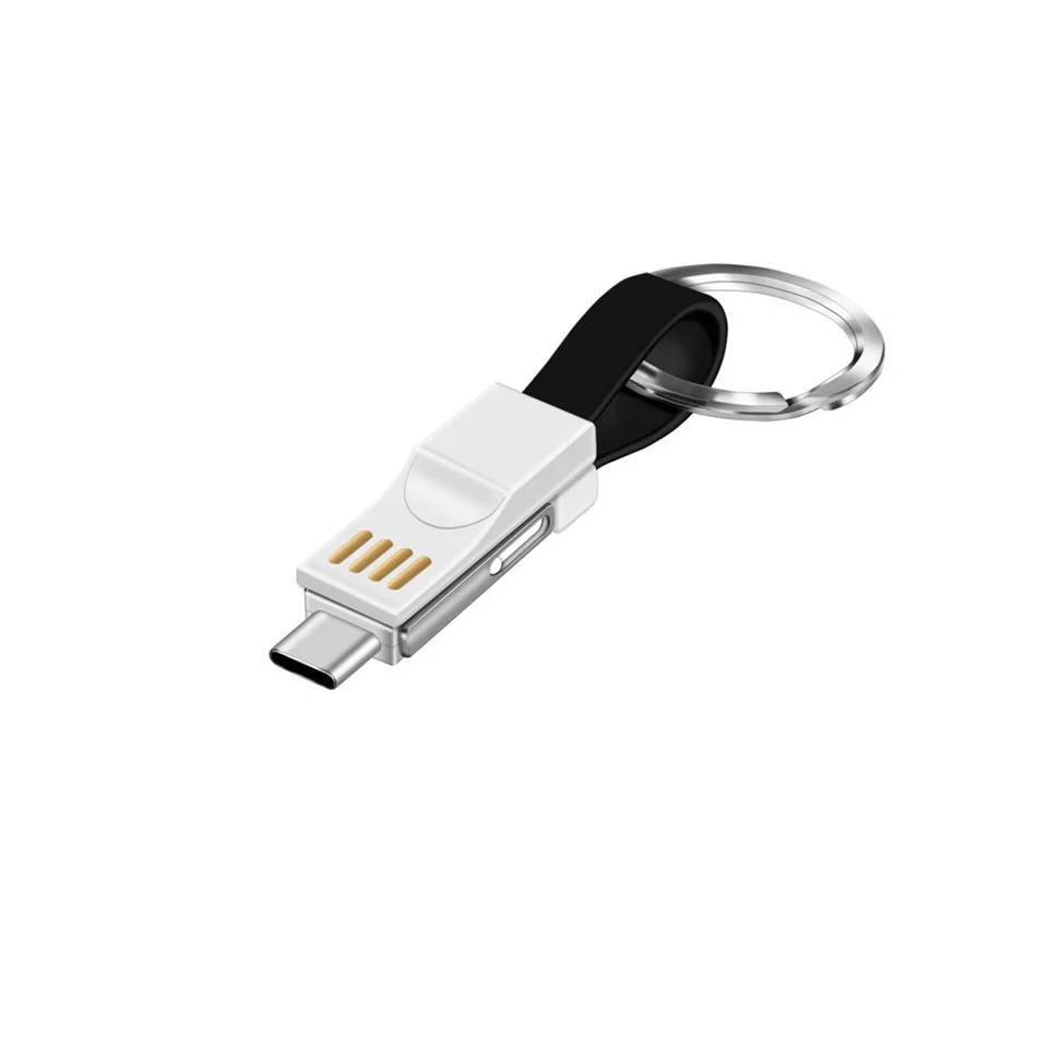 QYZSUN мини брелок Micro USB зарядное устройство кабель для зарядки данных Тип C USB кабель для передачи данных для IPhone Saunsg huawei браслет кабель - Цвет: Черный