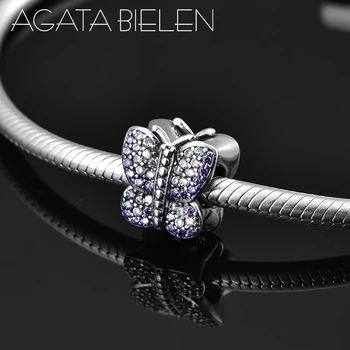 

Luxury purple CZ butterfly shape 925 Sterling Silver Beads charm Fit Original Pandora Charm Bracelet DIY Jewelry making