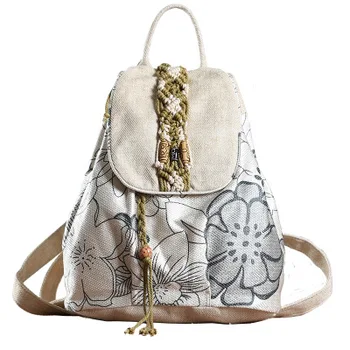 

Hot vintage string appliques women traveller backpacks!Nice floral embossing lady hasp backrack Versatile Casual canvas Backruck