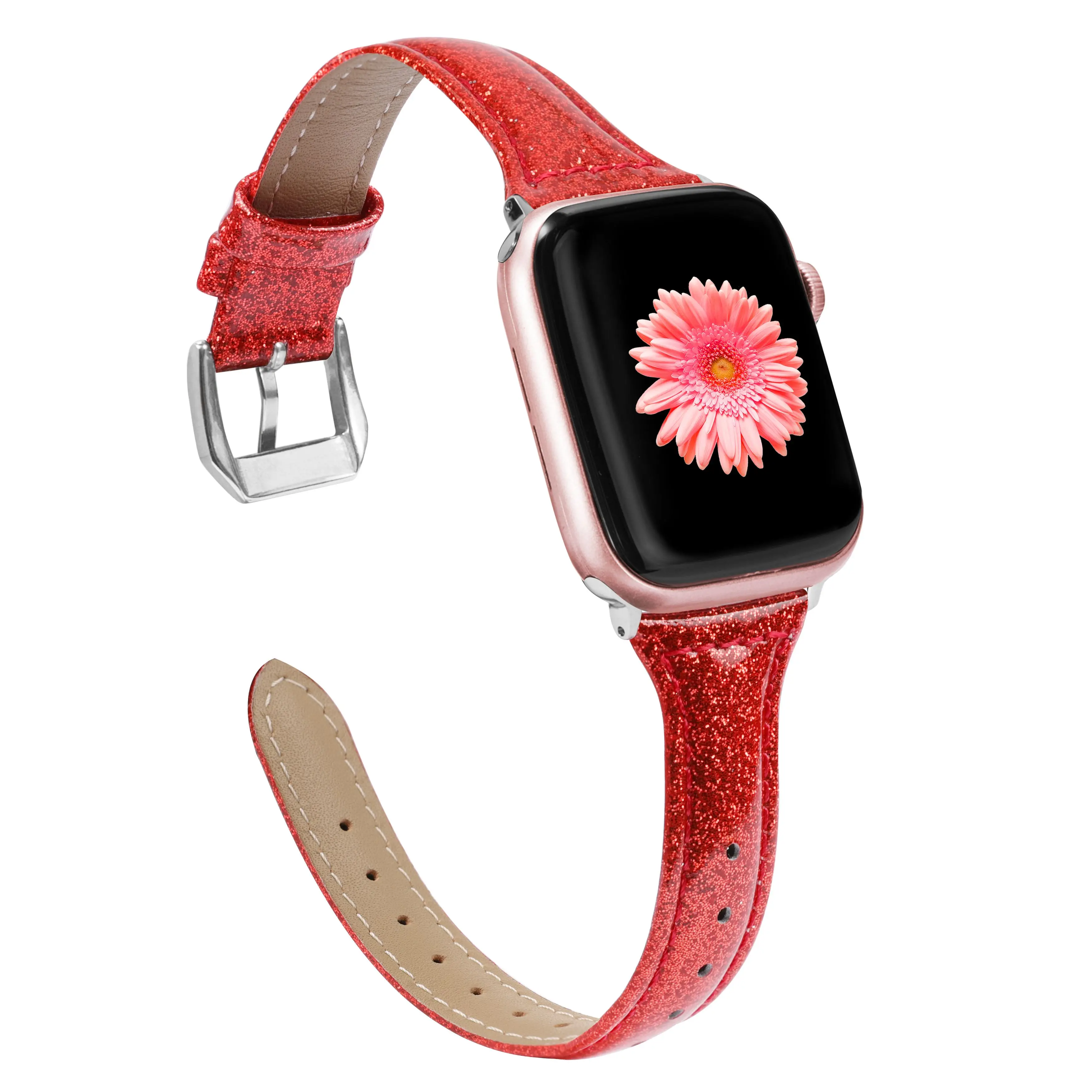 Wearlizer блестящие часы ремешок для Apple Watch 42 мм 38 мм 40 мм 44 мм для iWatch 4 3 2 1 ремешок Silm спортивная кожа - Цвет ремешка: RedB